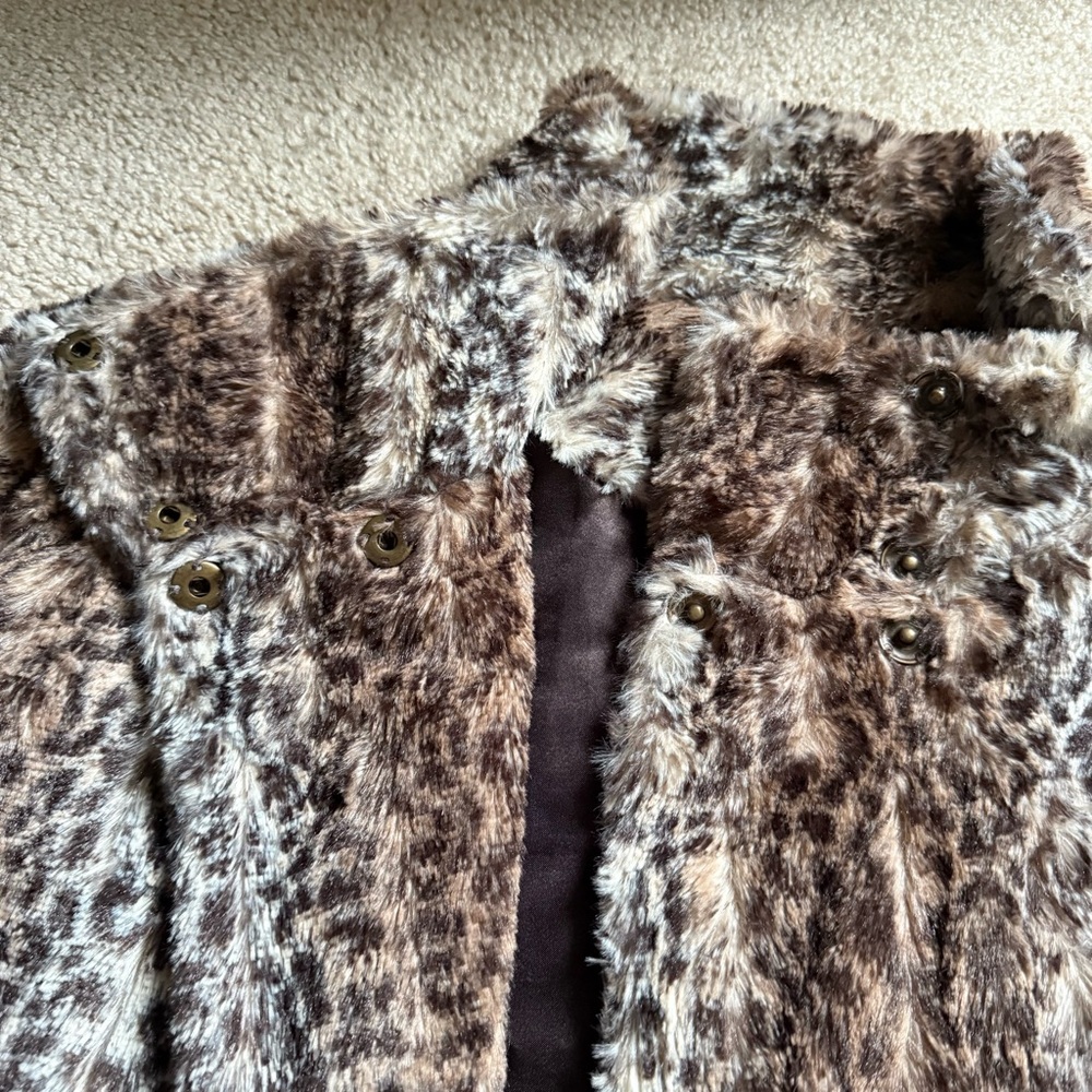 Vintage leopard print cape swing jacket Large faux fur 4 button snap closure - Picture 5 of 7